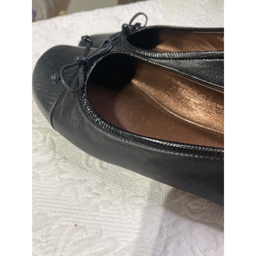 Vero Cuoio Black Leather Ballet Flats Lizard Embossed Toe Bow Made in Italy 38.5 - Picture 5 of 8